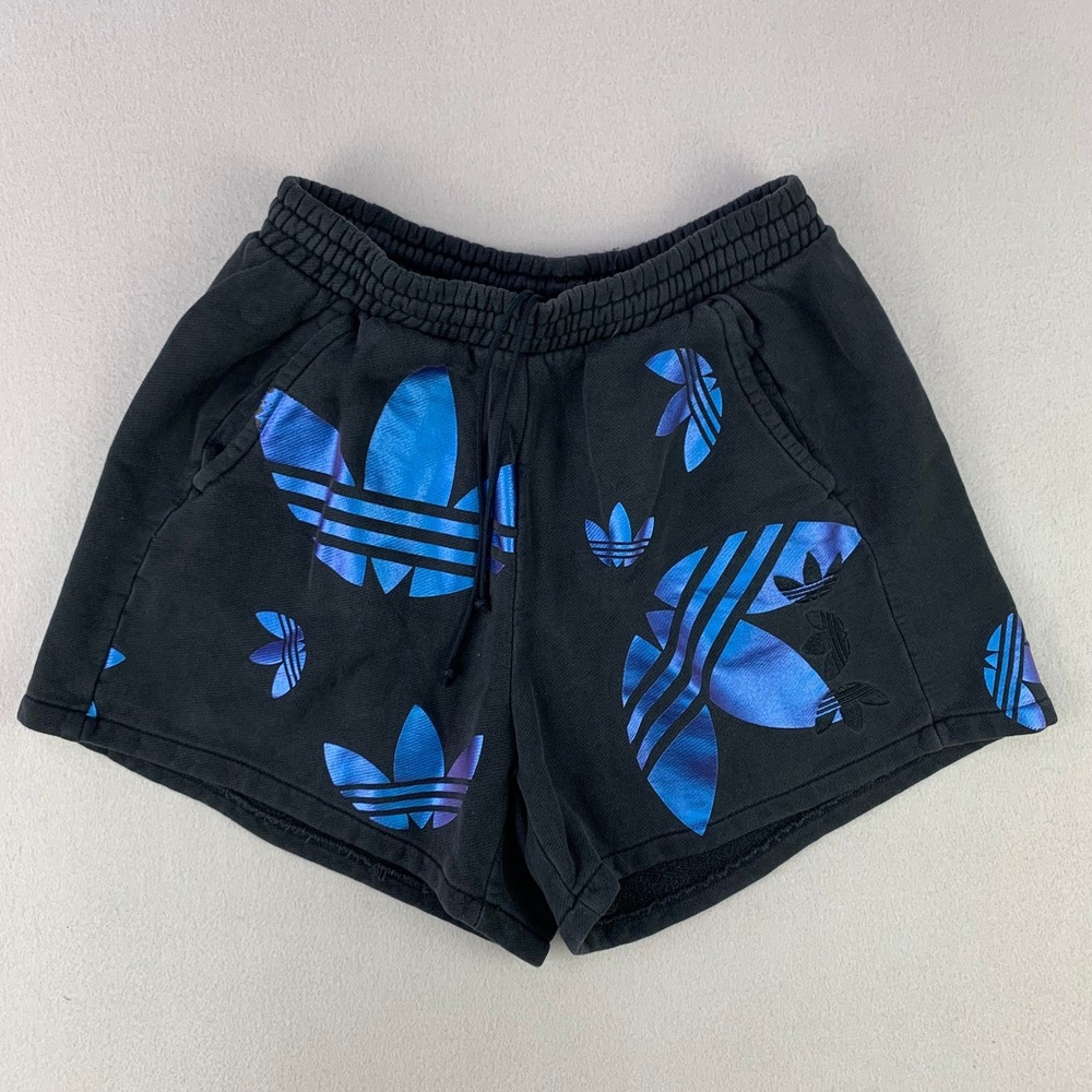adidas Black Athletic Shorts with Blue Trefoil Print